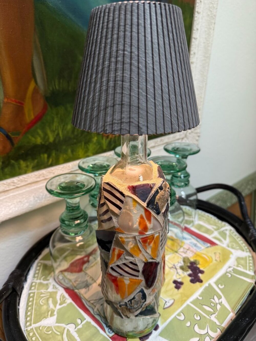 Table Bottle Lamp ~ Cordless ~ Patio ~ Bar ~ Night Light ~ Mosaic Art Glass